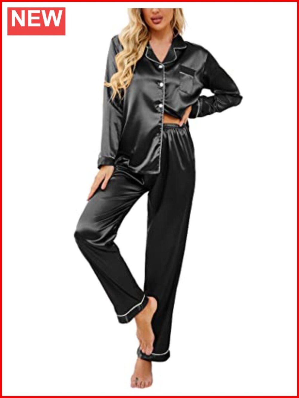 Satin Pajama Set Women's Long Sleeve Button Down Luxury Sleepwear Lounge